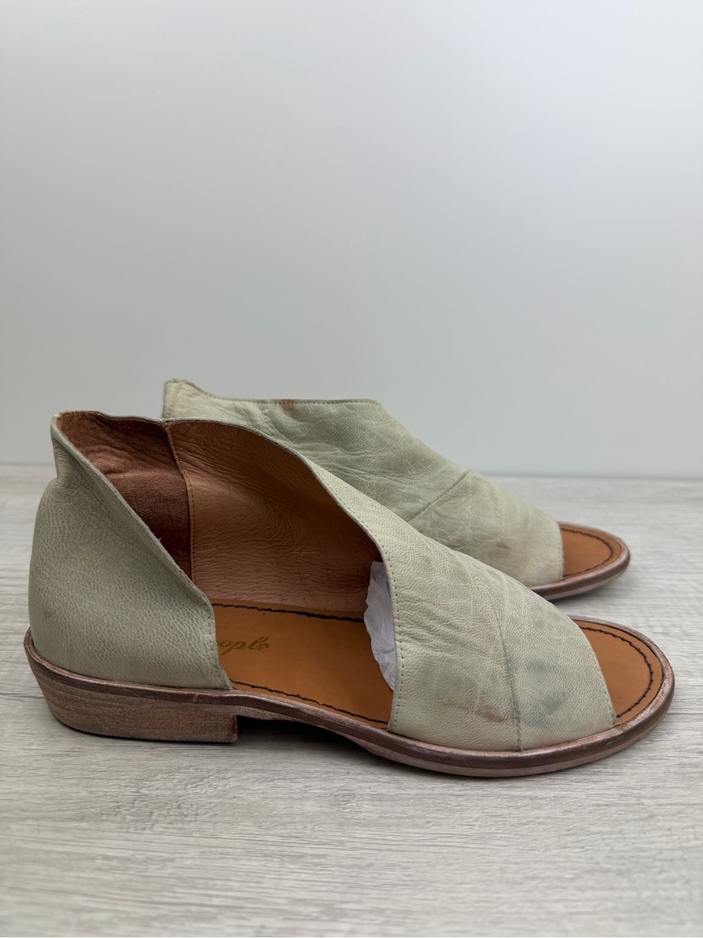 Free People Mont Blanc Leather Sandals Grey Taupe Size 37.5 - Picture 3 of 13